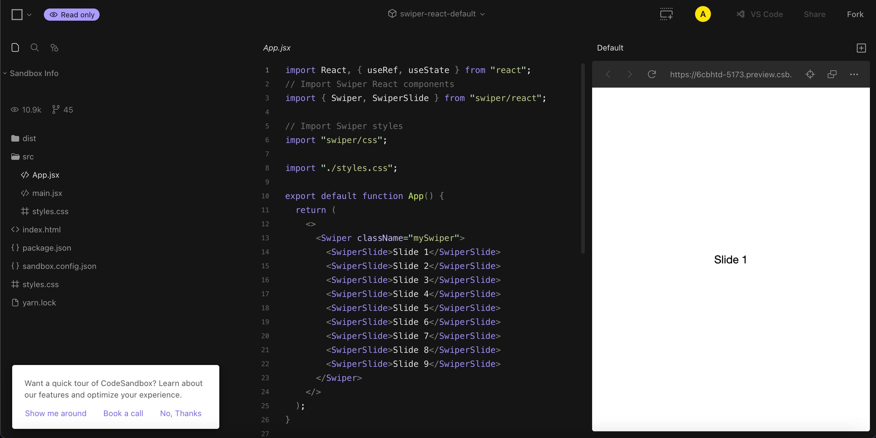codsandboxの画面