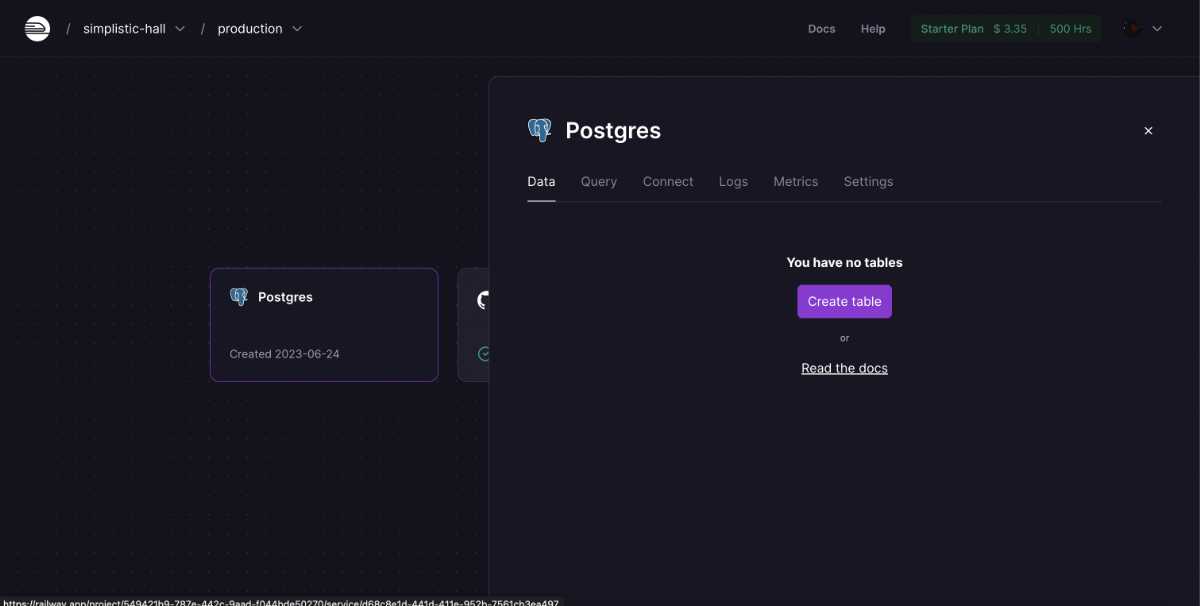 Railwayの空っぽのPostgreSQL